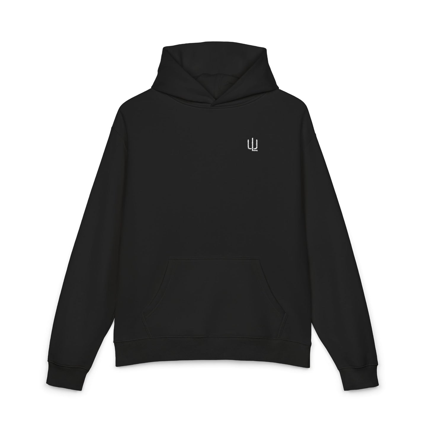 Minimal Black Hoodie with Small Gothic Monogram - Relaxed Streetwear