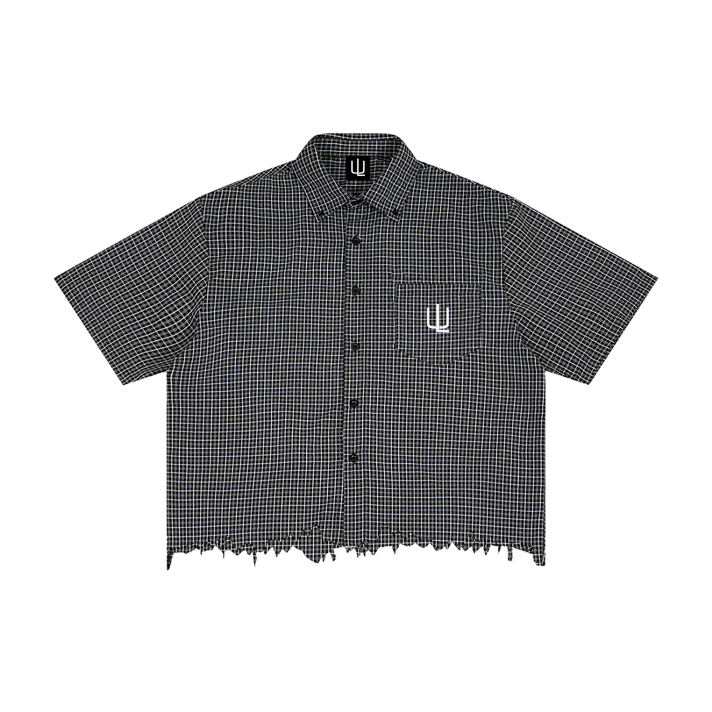 Unisex Distressed Plaid Boxy Shirt