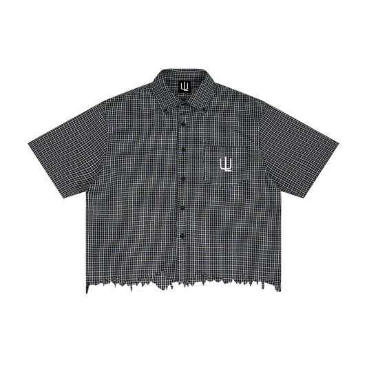 Unisex Distressed Plaid Boxy Shirt